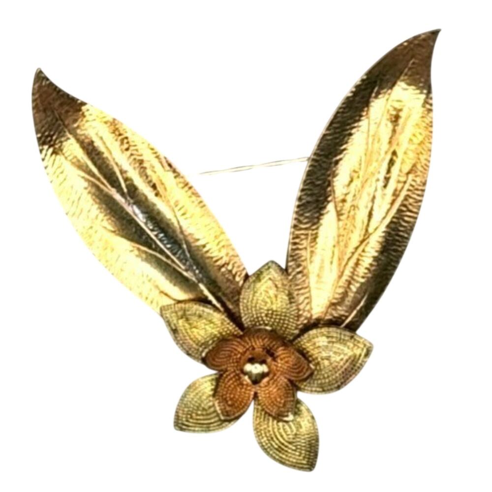 Vintage Rare Diana Krementz Gold-Plated Sterling Silver Floral Brooch 1960s